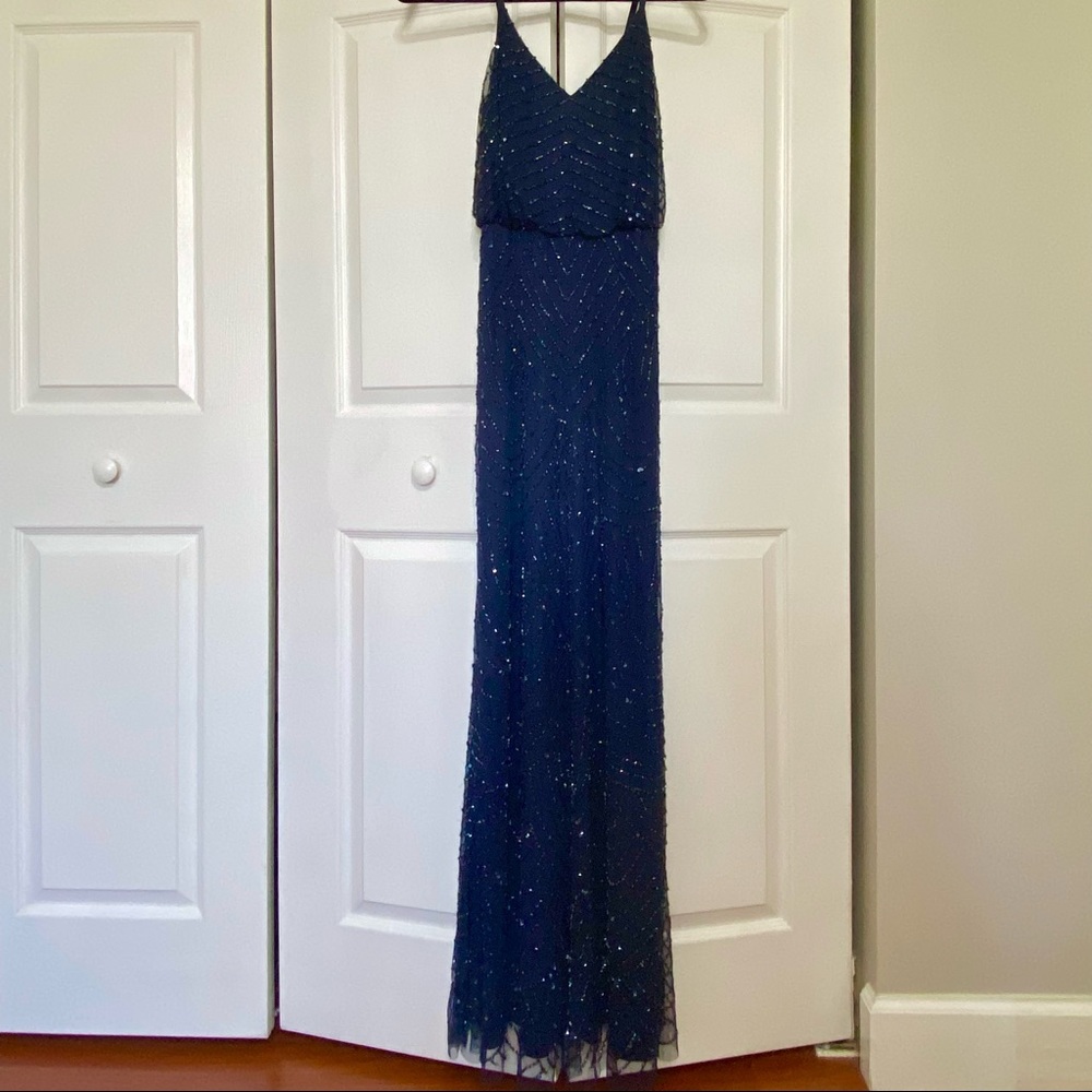 NEW w/o tags. Navy blue beaded gown. US size 2. - Picture 5 of 8
